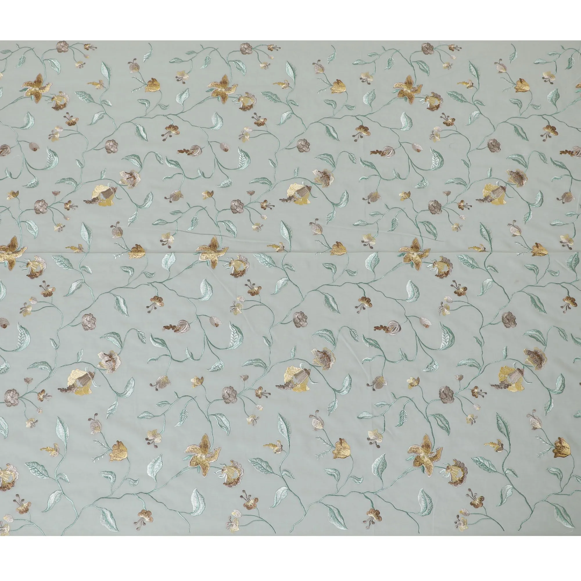 Laurel green Premium pure cotton voile fabric with multicolor embroidery in floral design-D16974