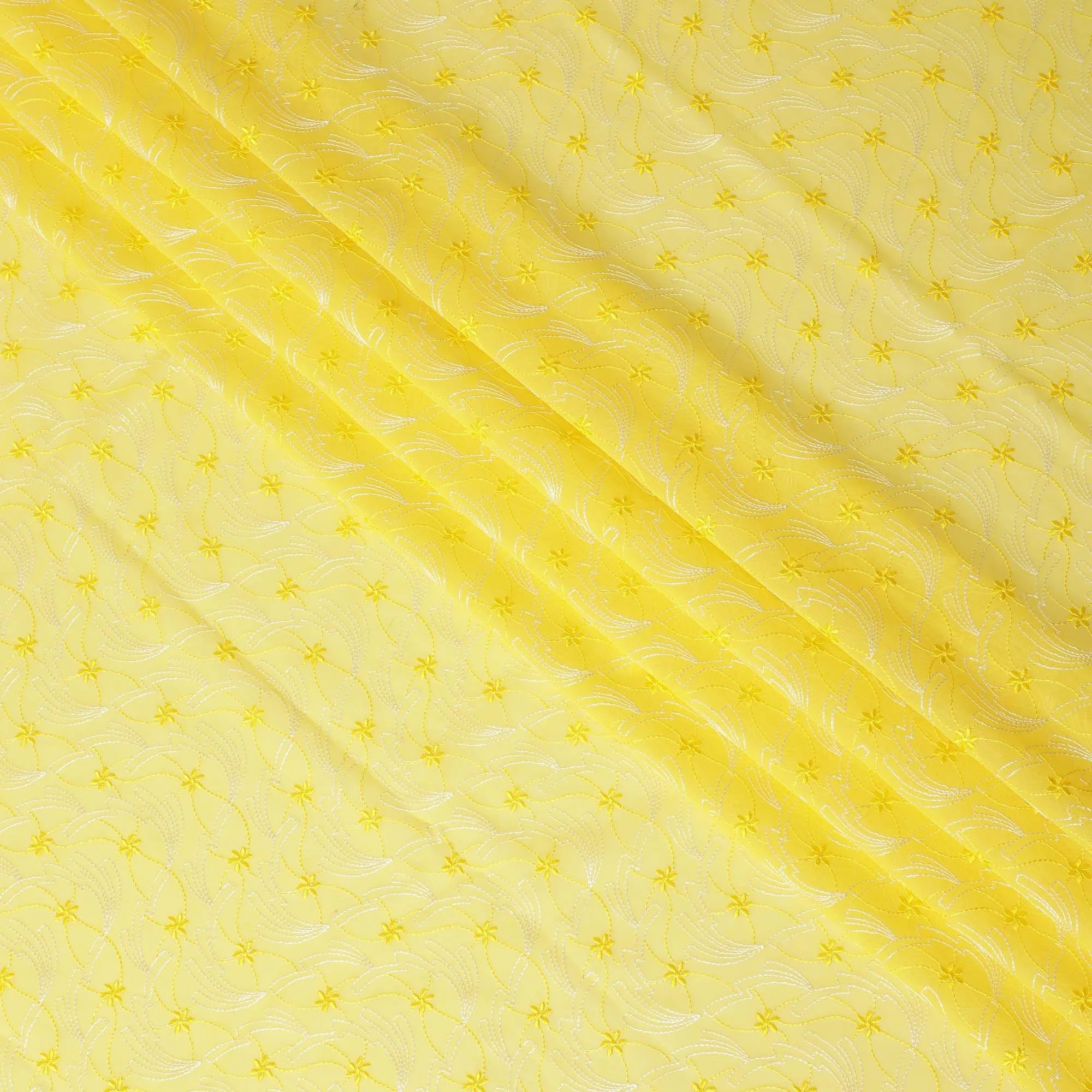 Lemon yellow Premium Swiss cotton voile thobe with same tone and light yellow embroidery in fancy design-D11617