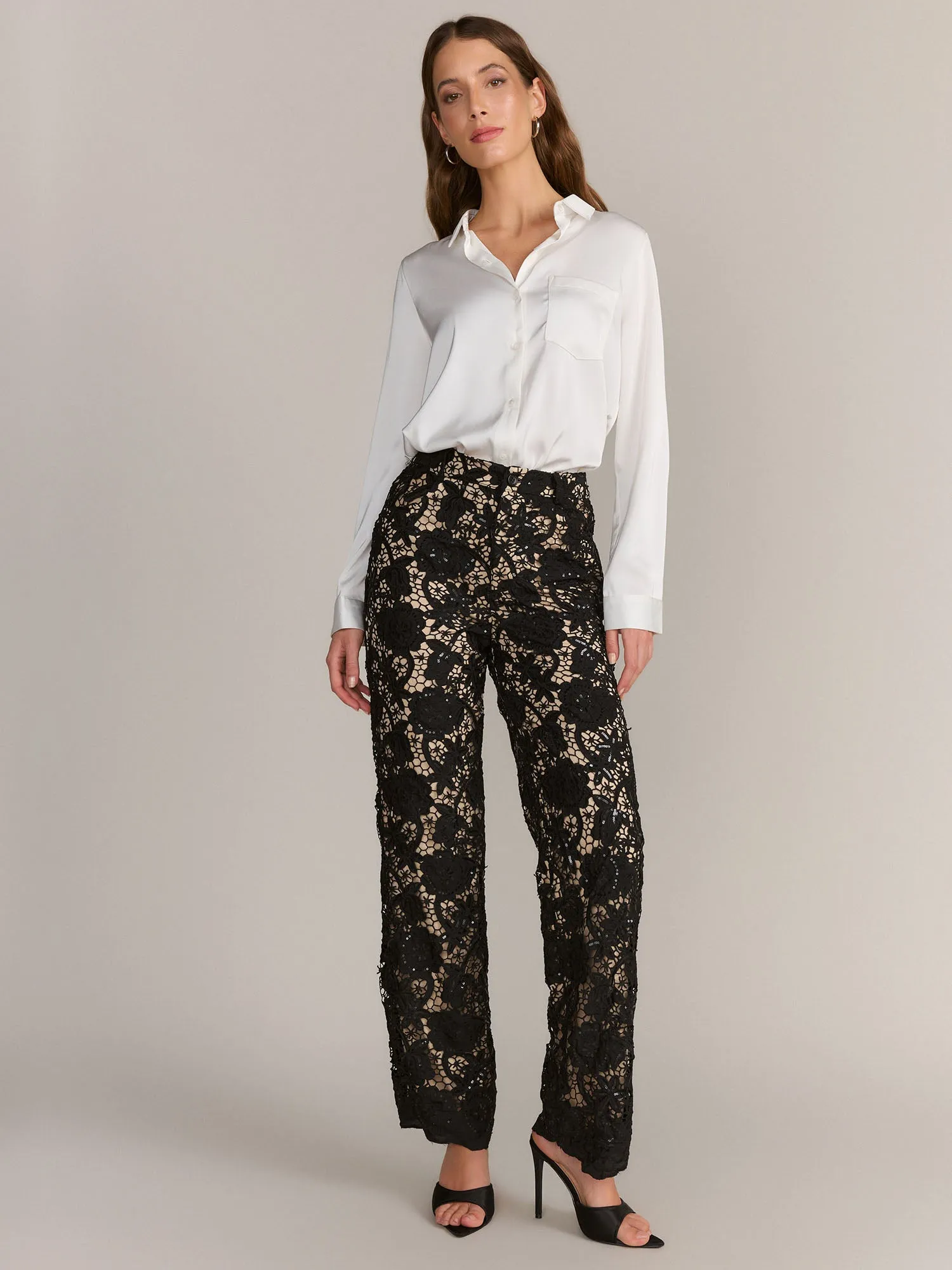 Lena Nude Lined Sequin Lace Pant - Brands We Love