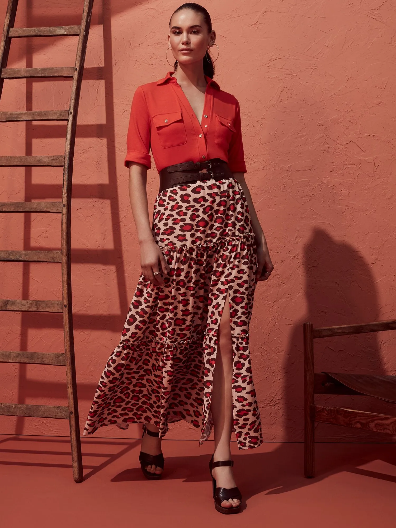 Leopard-Print Tiered Maxi Skirt