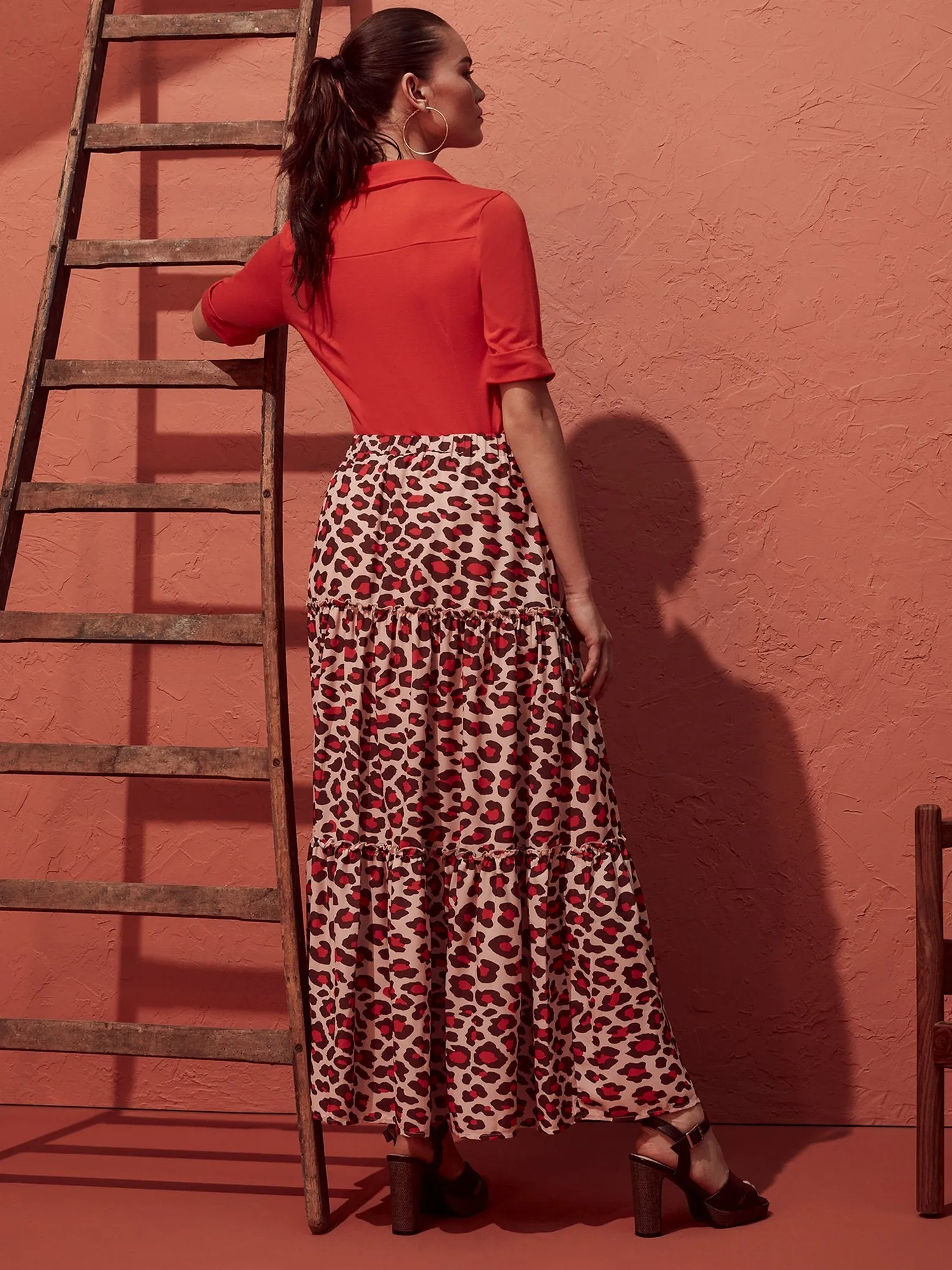 Leopard-Print Tiered Maxi Skirt