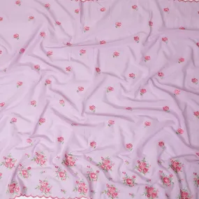 Light lavender cotton voile fabric with hot pink and sage green embroidery in floral design-D12463