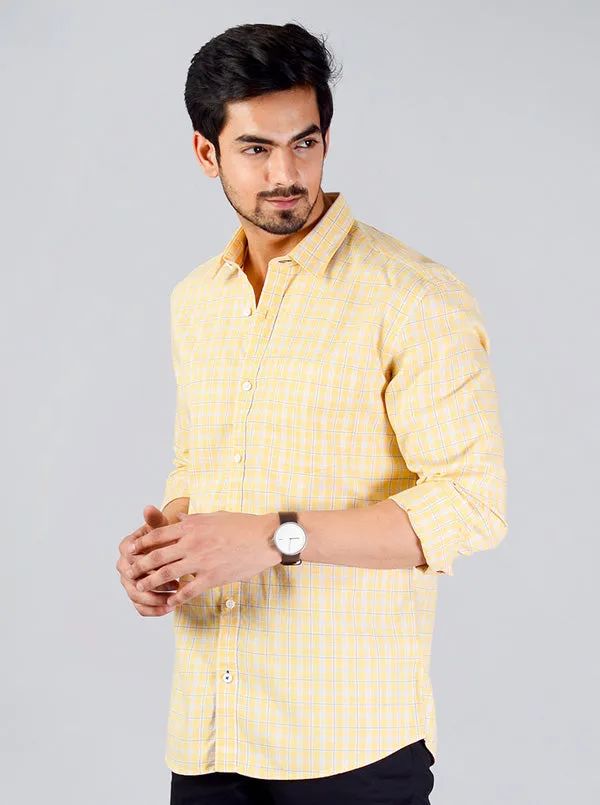 Light Yellow Checked Slim Fit Casual Shirt | JadeBlue