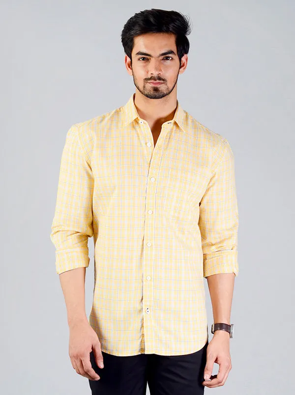 Light Yellow Checked Slim Fit Casual Shirt | JadeBlue
