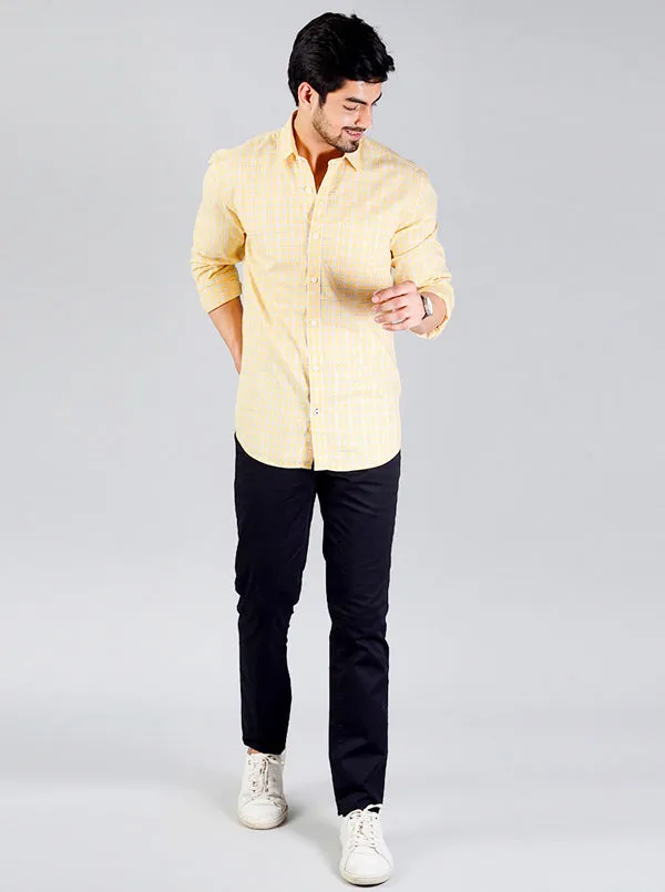Light Yellow Checked Slim Fit Casual Shirt | JadeBlue