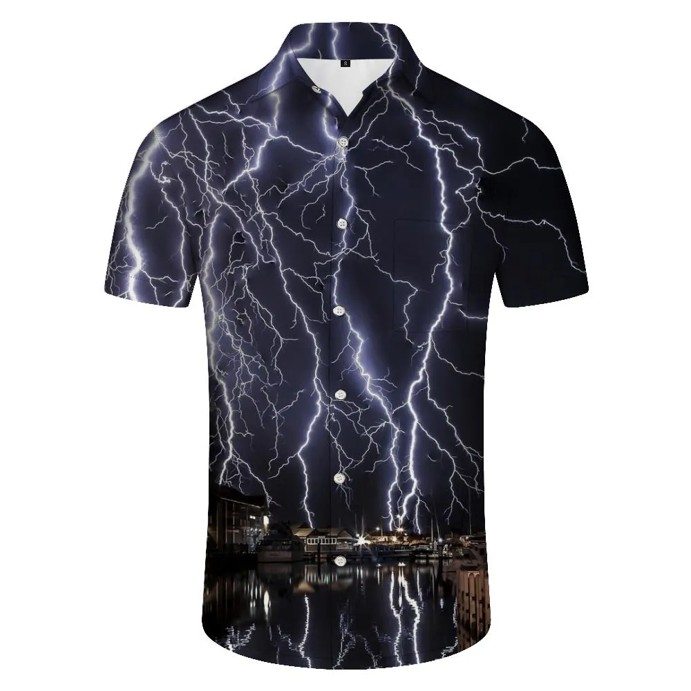 Lightning Fashion Summer Flip Tropical Four Seasons Lapel Short Sleeve Shirt Pocket Casual Short Sleeve Button Shirt Men