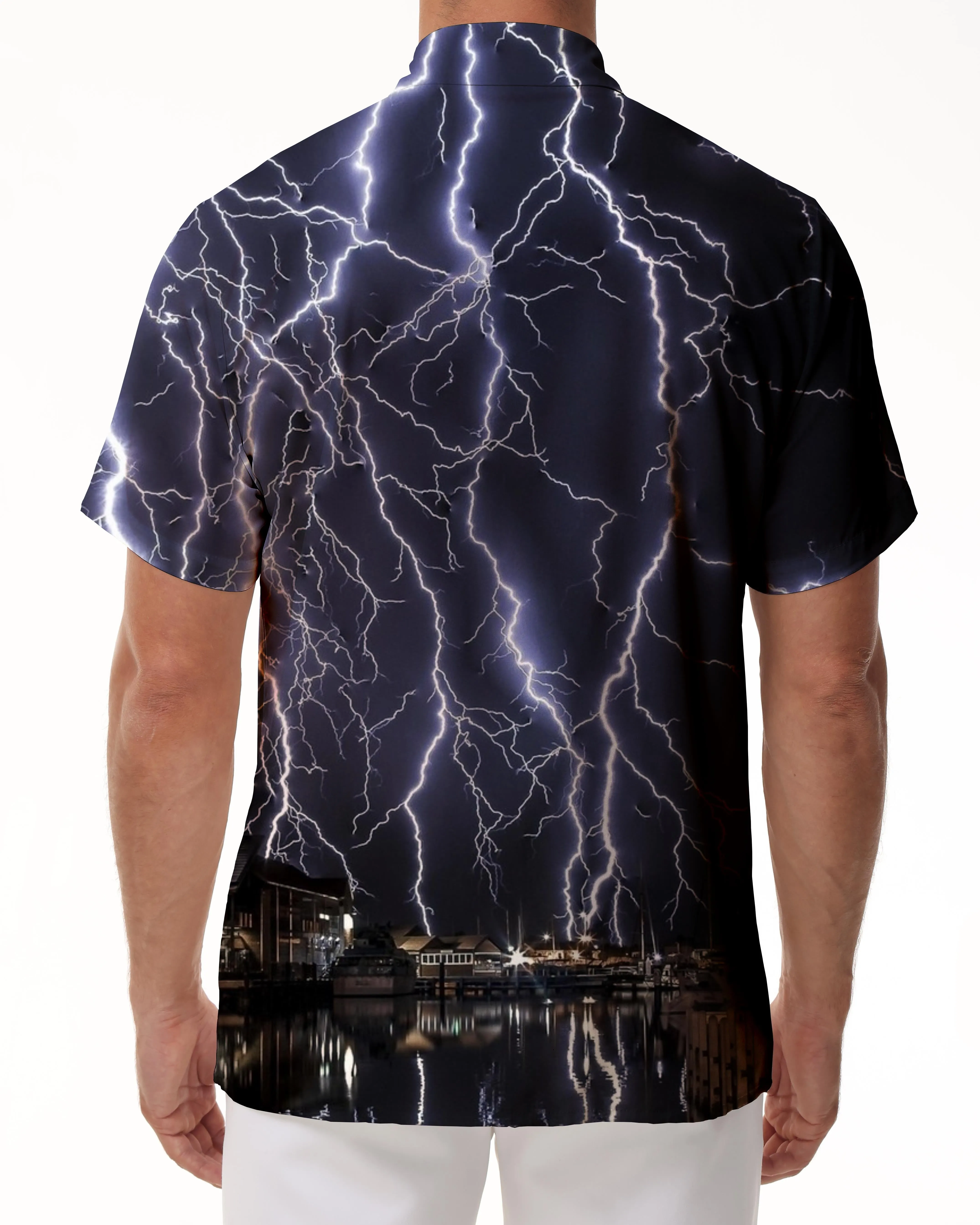 Lightning Fashion Summer Flip Tropical Four Seasons Lapel Short Sleeve Shirt Pocket Casual Short Sleeve Button Shirt Men