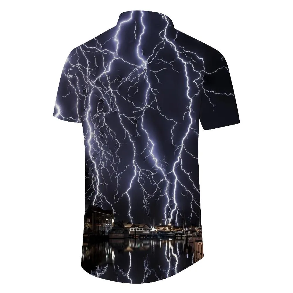 Lightning Fashion Summer Flip Tropical Four Seasons Lapel Short Sleeve Shirt Pocket Casual Short Sleeve Button Shirt Men