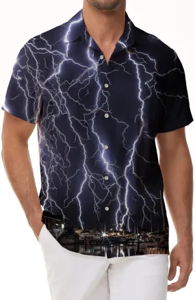 Lightning Fashion Summer Flip Tropical Four Seasons Lapel Short Sleeve Shirt Pocket Casual Short Sleeve Button Shirt Men