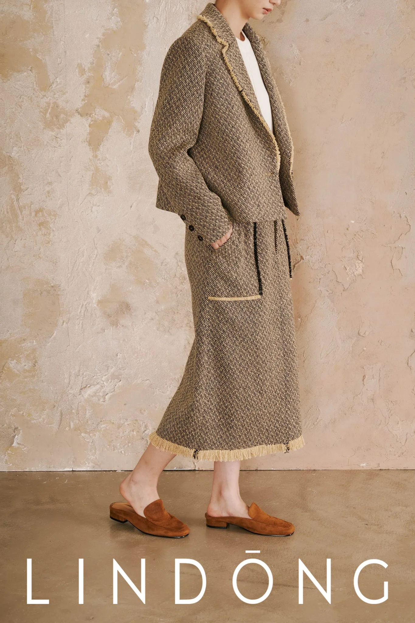 LINDONG | Lois Tweed Fringe Skirt
