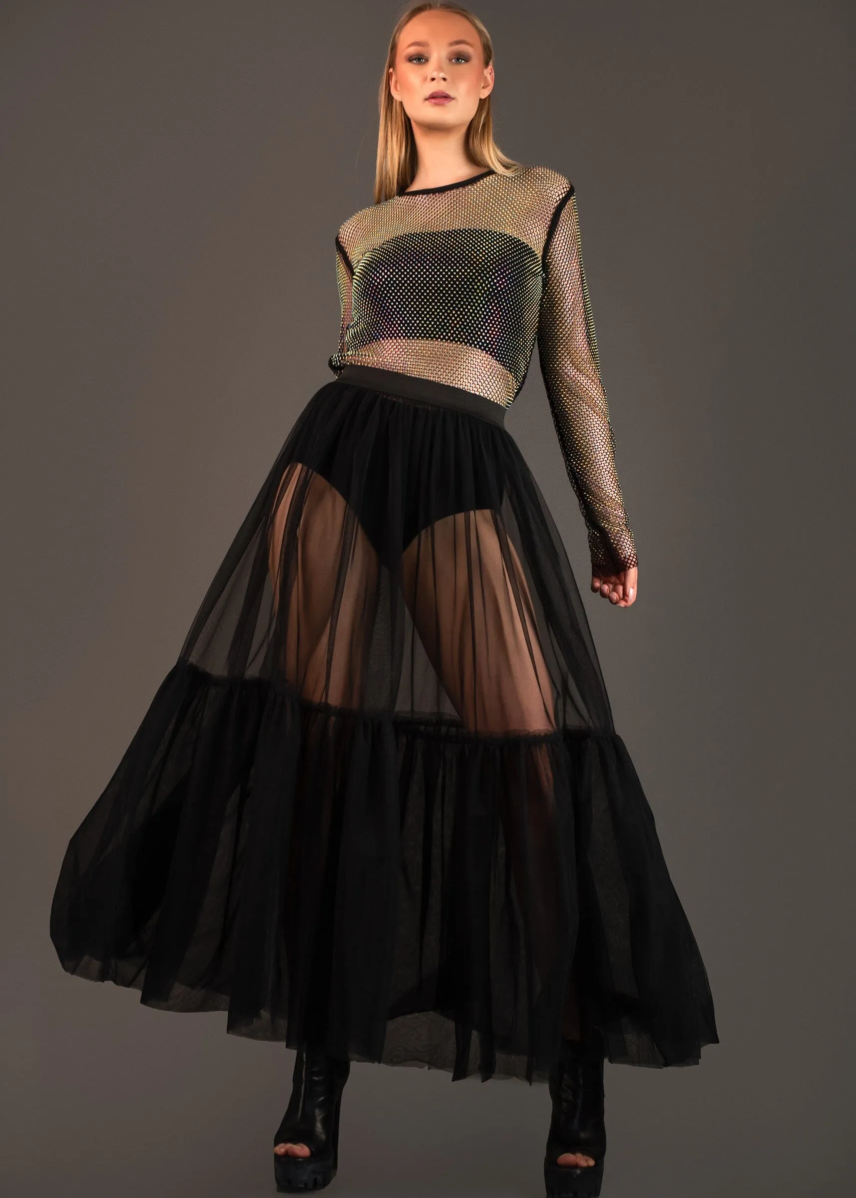 Long Sheer Tulle Skirt