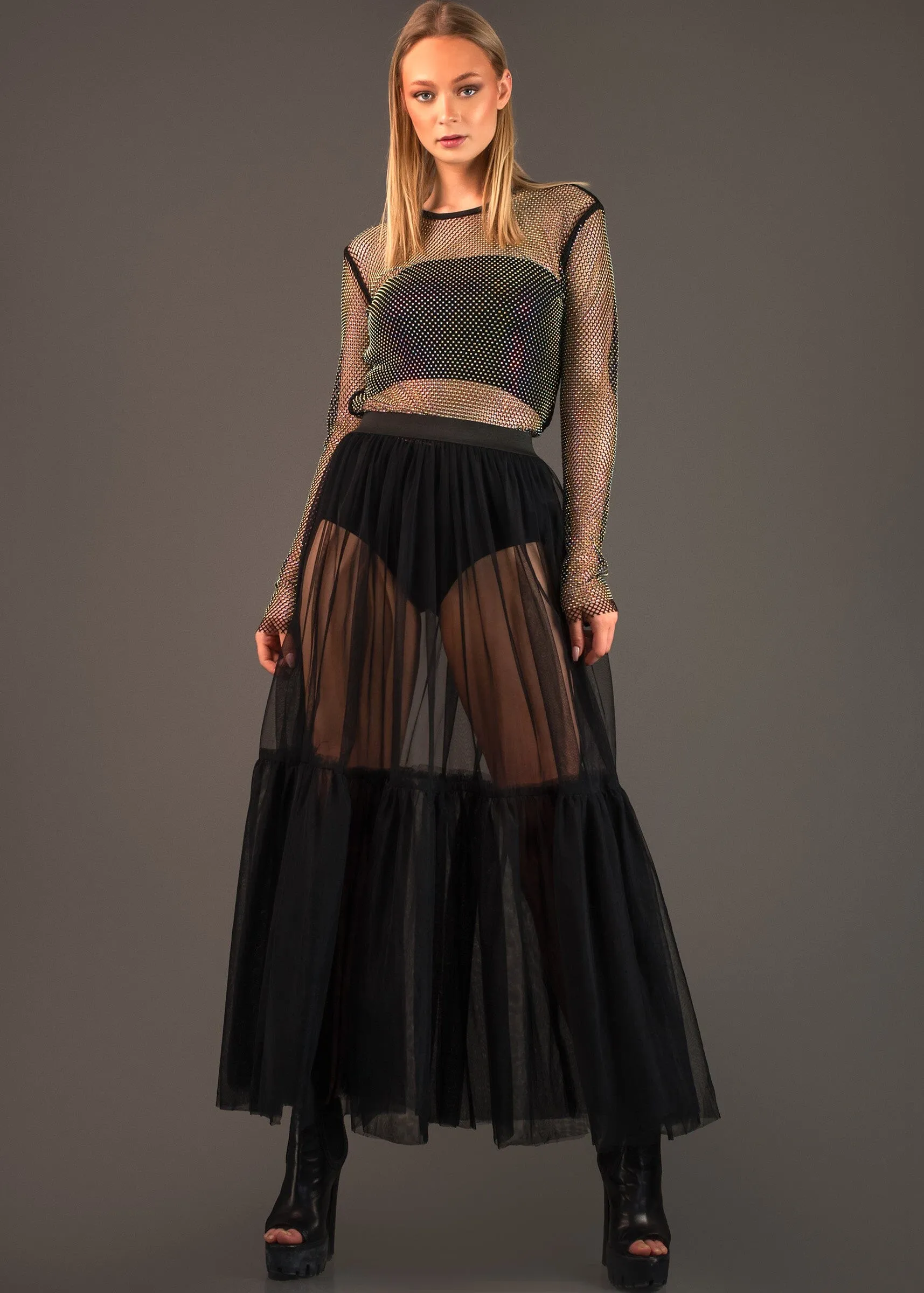 Long Sheer Tulle Skirt