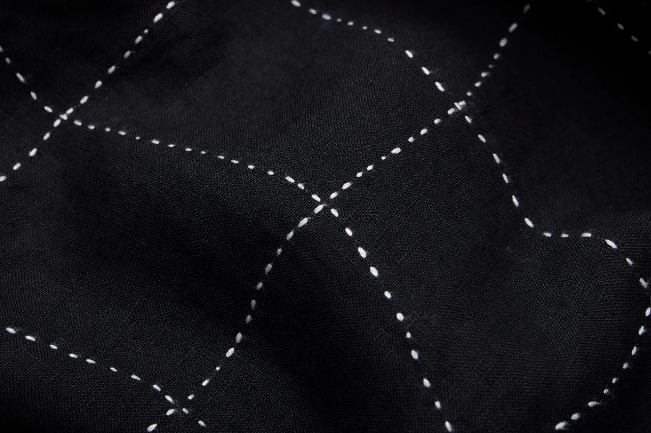 Loop Collar Shirt - Black Linen Drunk Chess