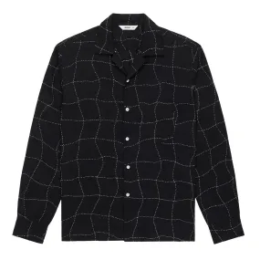 Loop Collar Shirt - Black Linen Drunk Chess