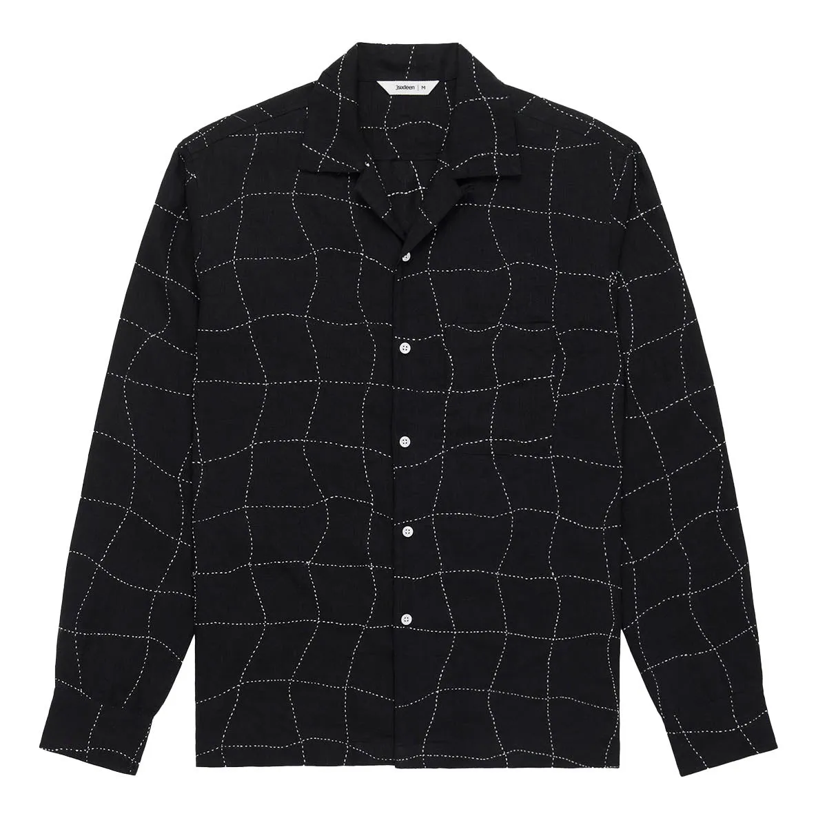 Loop Collar Shirt - Black Linen Drunk Chess