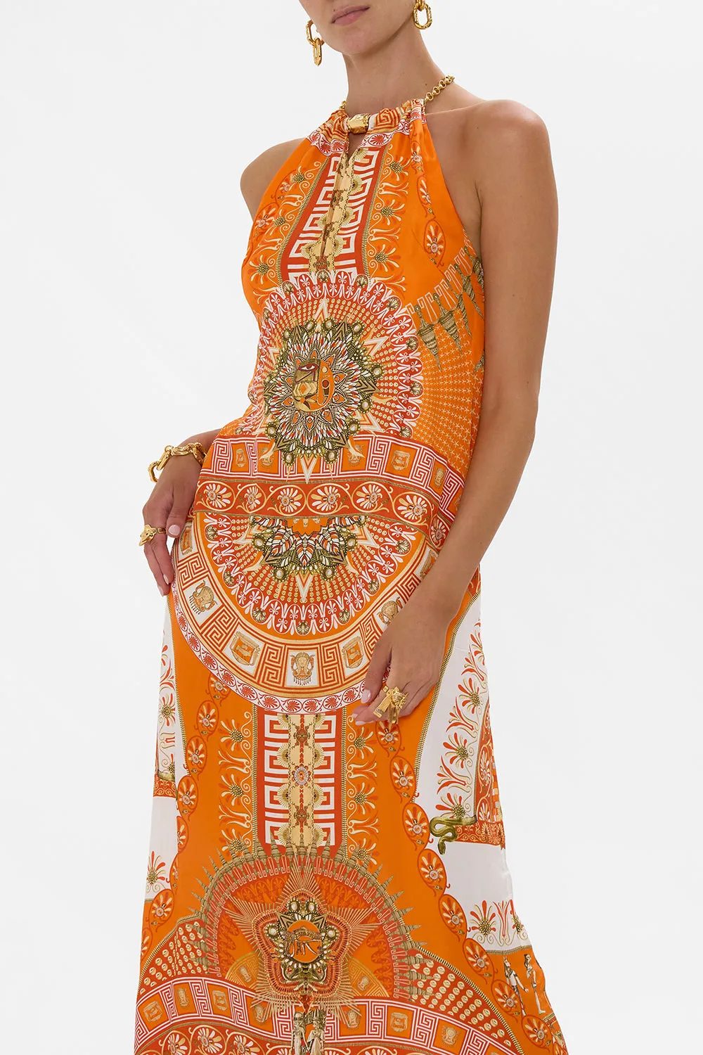 LOW BACK LONG DRESS WITH NECK HARDWARE THE OBELISK GATE