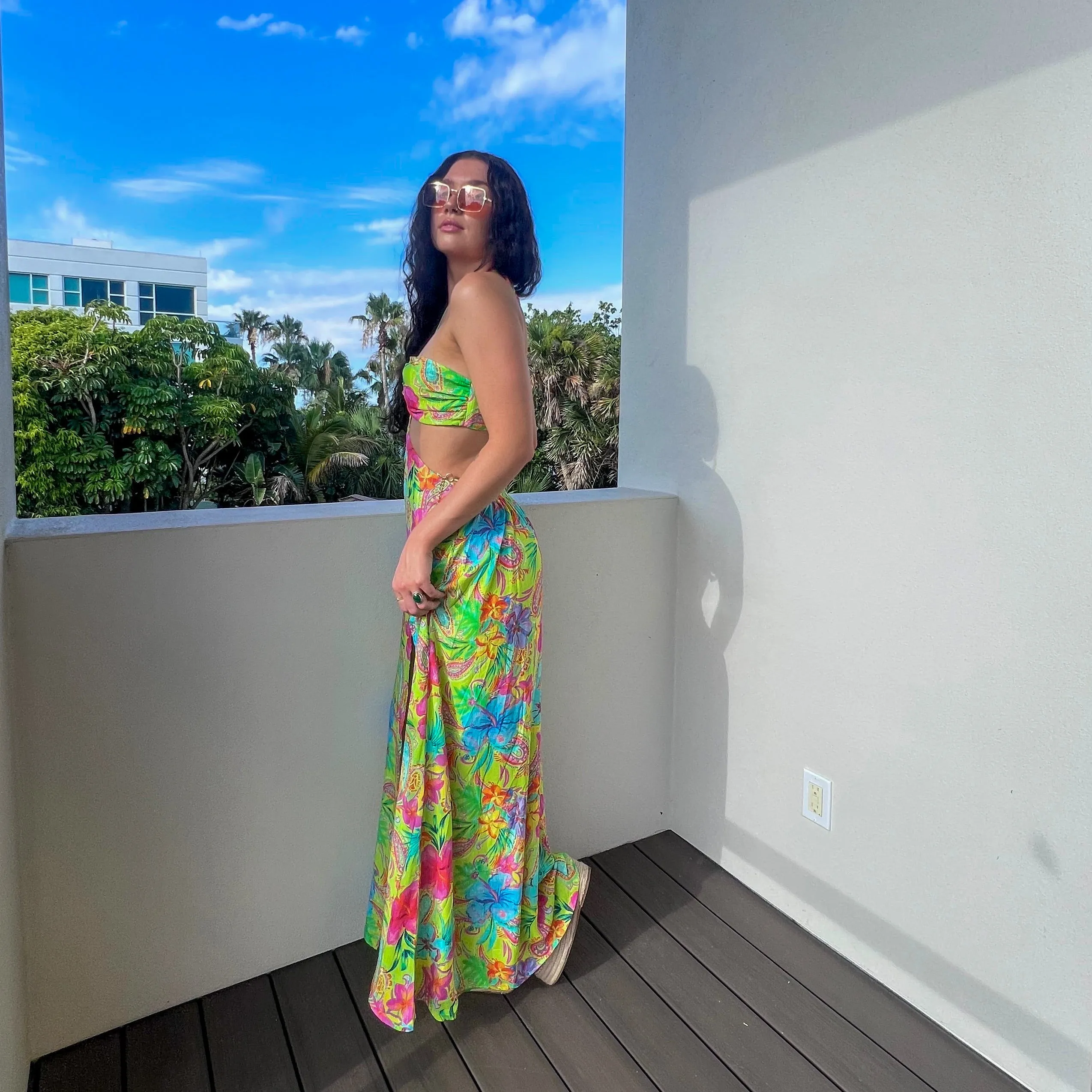 Luli Fama Hibiscus Dream Bandeau Ring Cut Out Dress - Multi