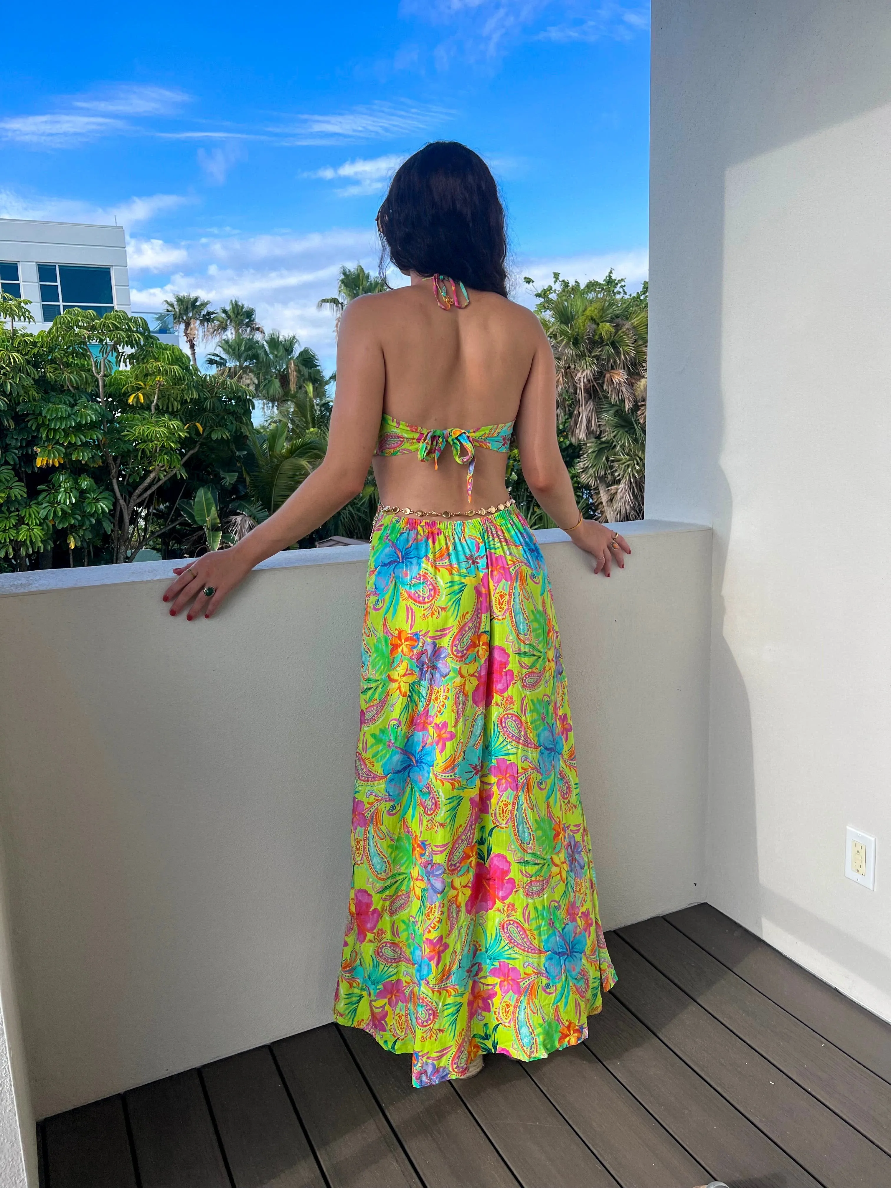 Luli Fama Hibiscus Dream Bandeau Ring Cut Out Dress - Multi