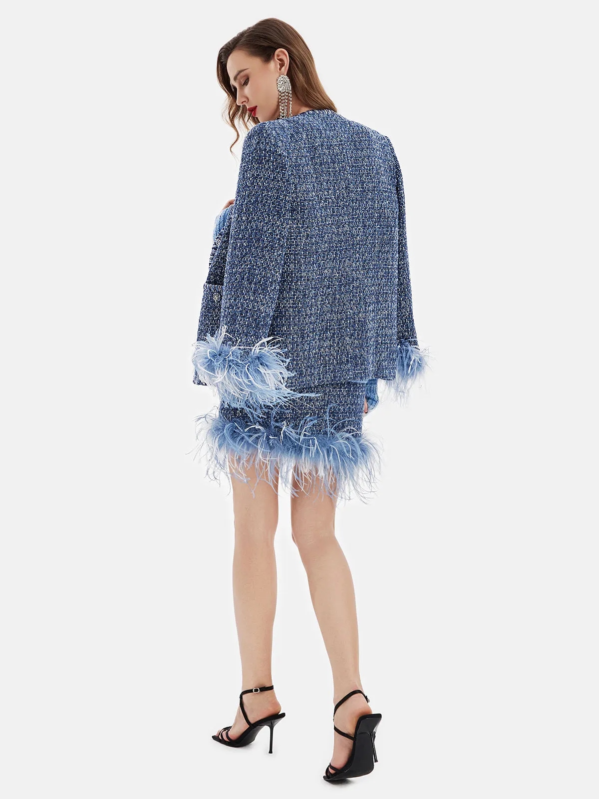 Luxe Detachable Feathers Wool-Blend  Skirt