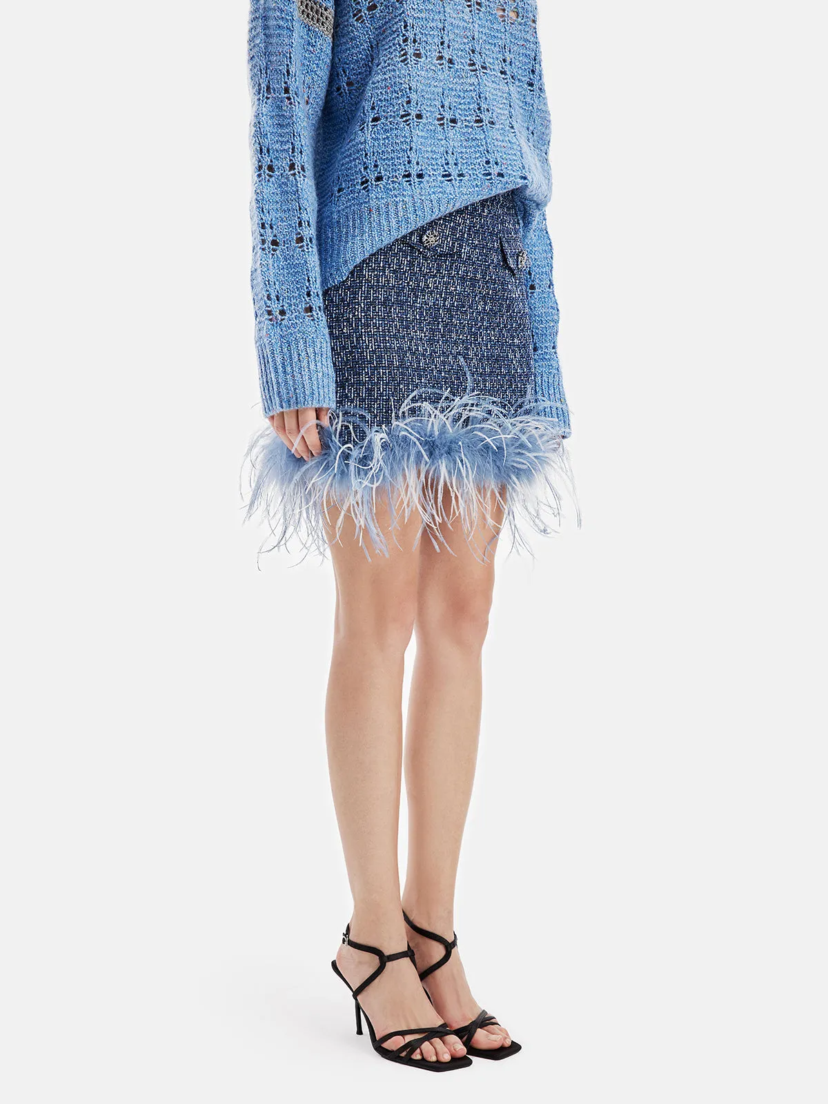 Luxe Detachable Feathers Wool-Blend  Skirt