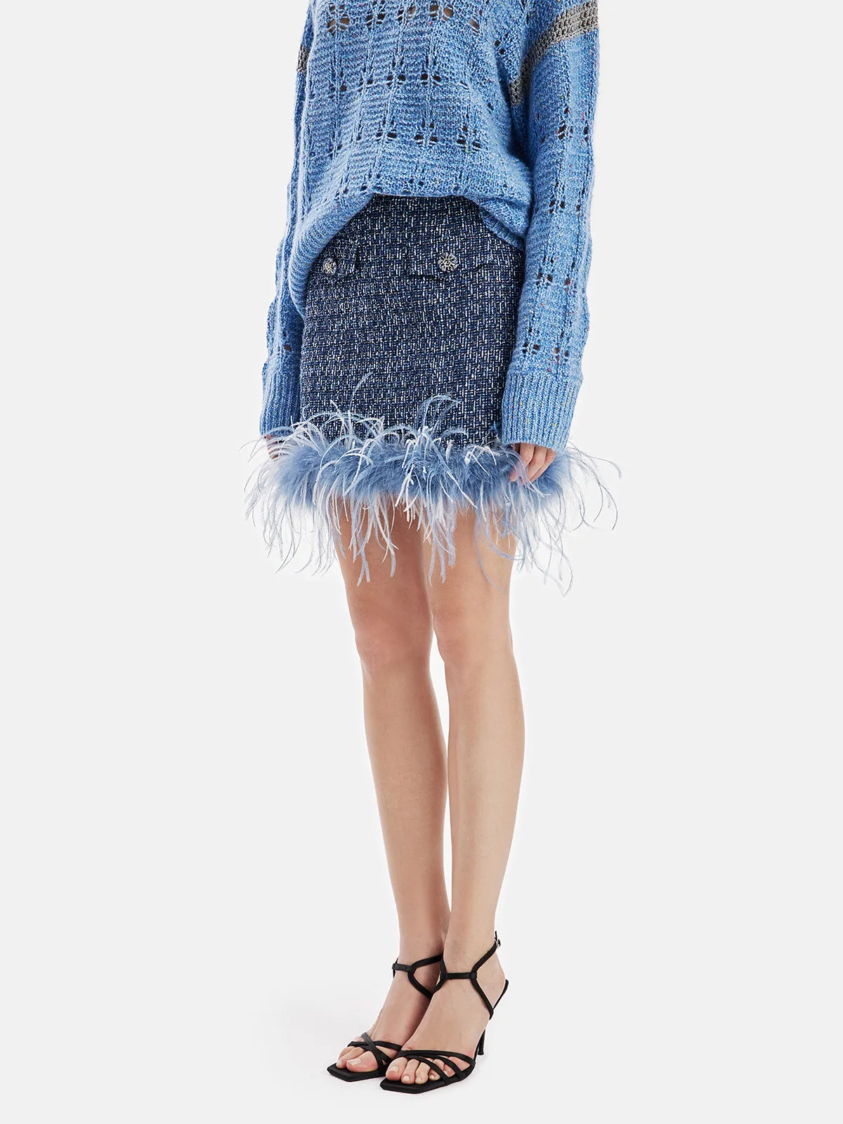 Luxe Detachable Feathers Wool-Blend  Skirt