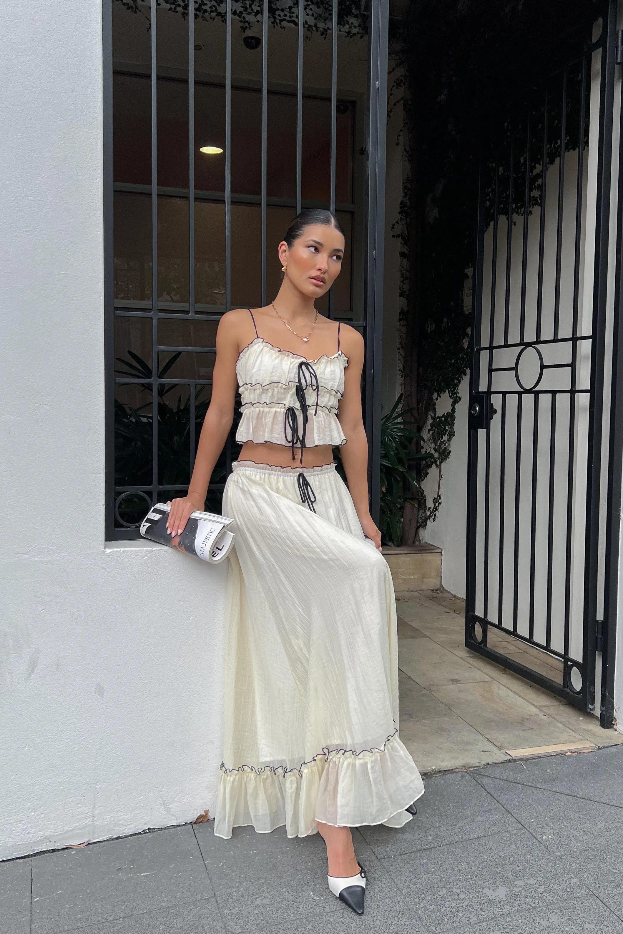 Maidens Tie Detail Overlock Maxi Skirt Cream