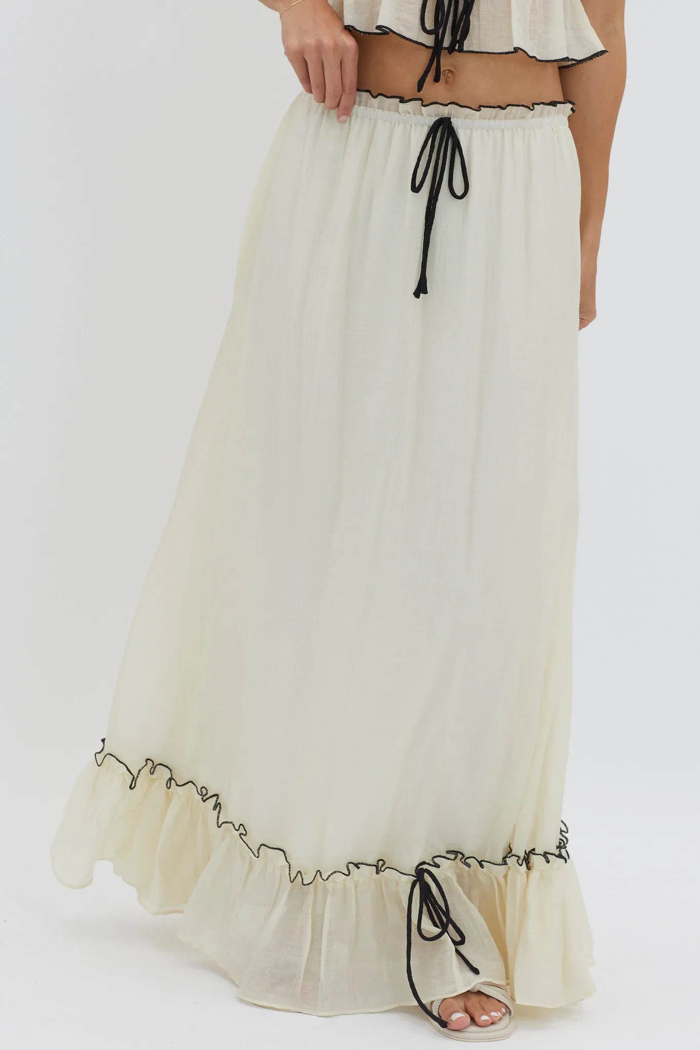 Maidens Tie Detail Overlock Maxi Skirt Cream
