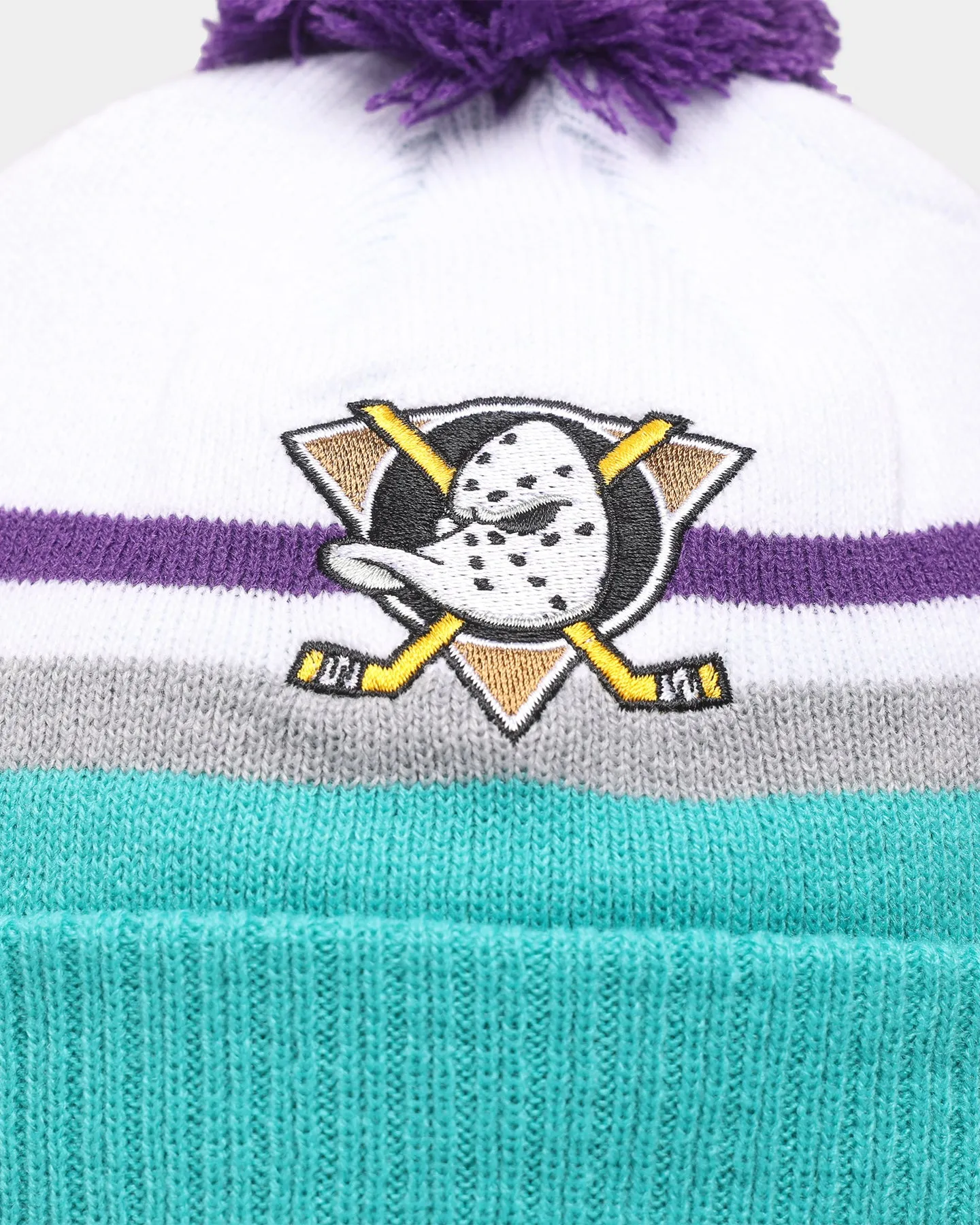 Majestic Athletic Anaheim Ducks Stripe Bobble Beanie White
