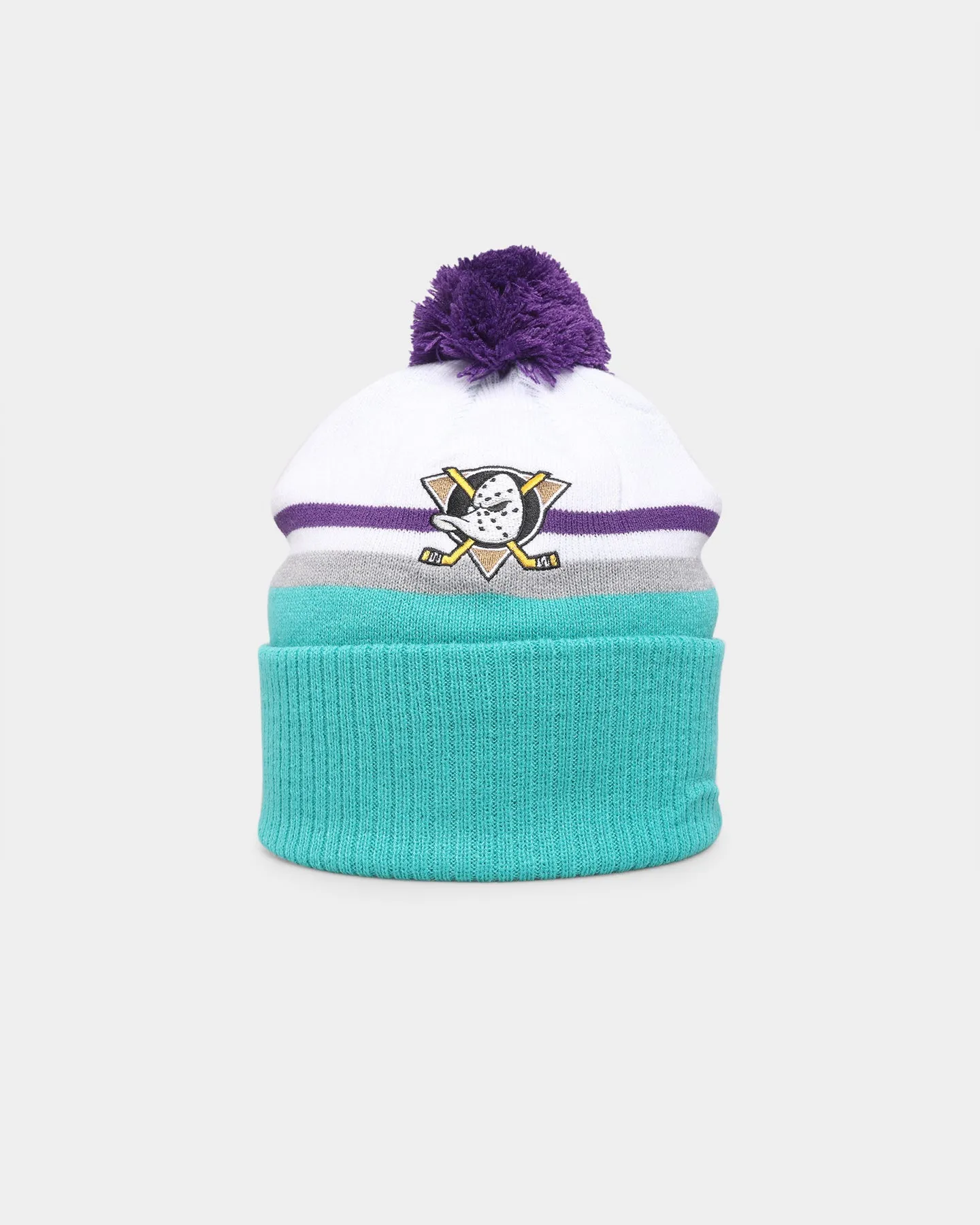 Majestic Athletic Anaheim Ducks Stripe Bobble Beanie White