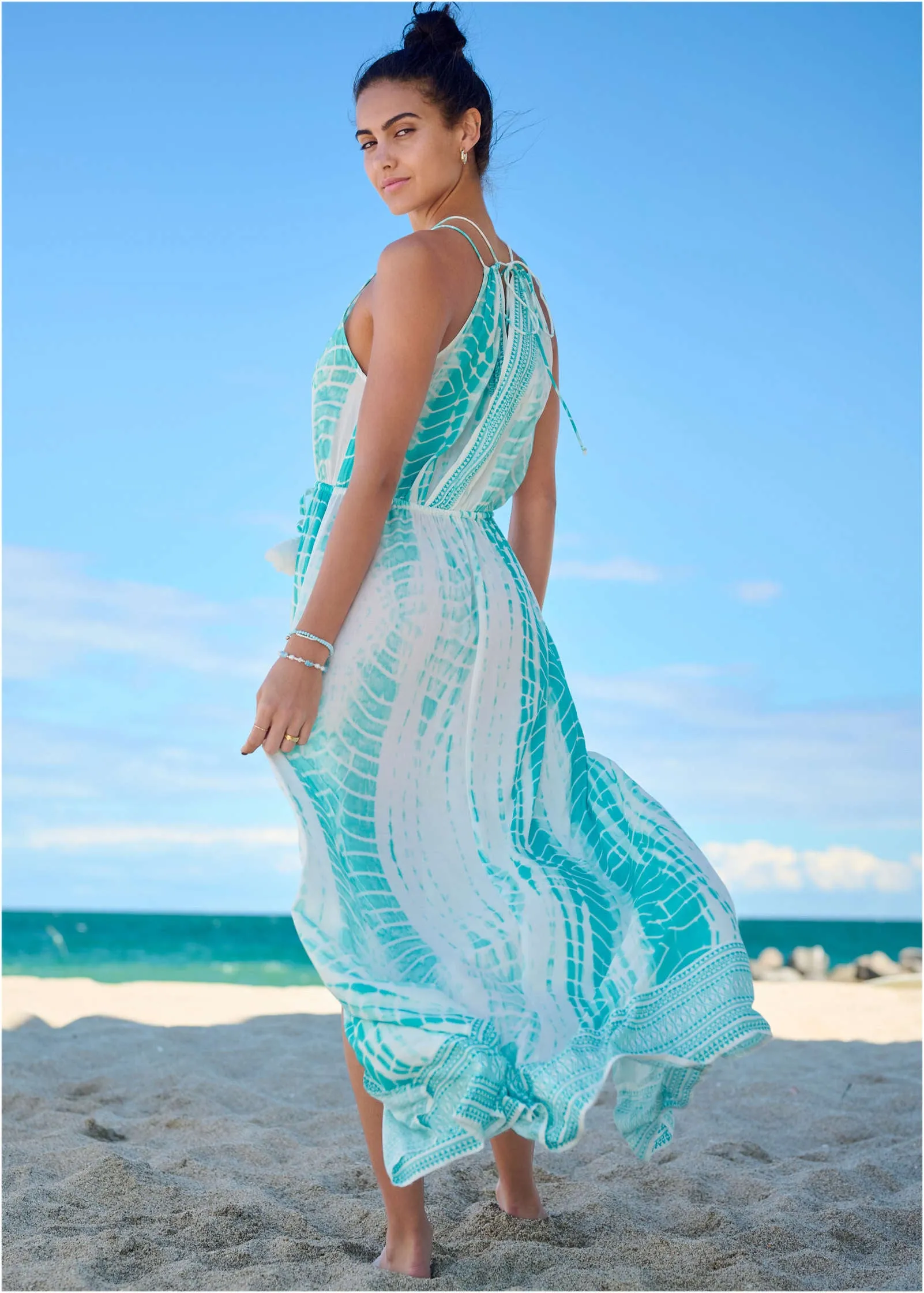 Maxi Cover-Up Dress - Aqua Tie Dye