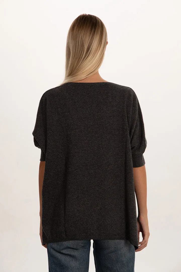 Maxi maglia scollo v manica corta 100% cashmere