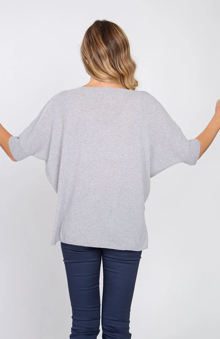 Maxi maglia scollo v manica corta 100% cashmere