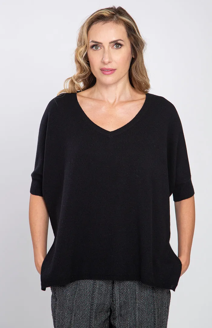 Maxi maglia scollo v manica corta 100% cashmere