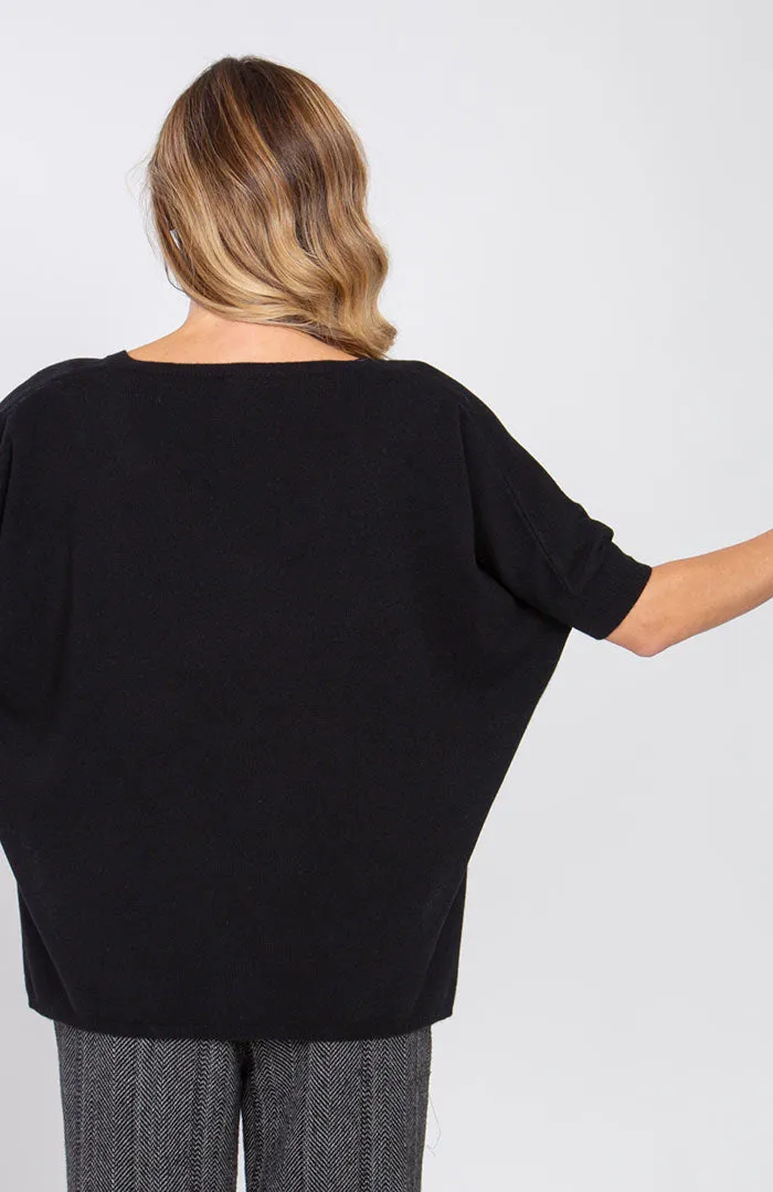 Maxi maglia scollo v manica corta 100% cashmere