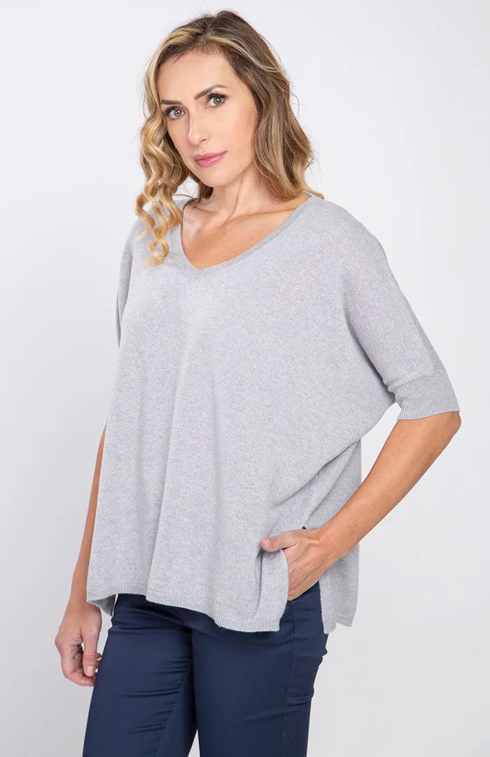 Maxi maglia scollo v manica corta 100% cashmere