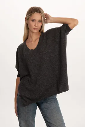 Maxi maglia scollo v manica corta 100% cashmere