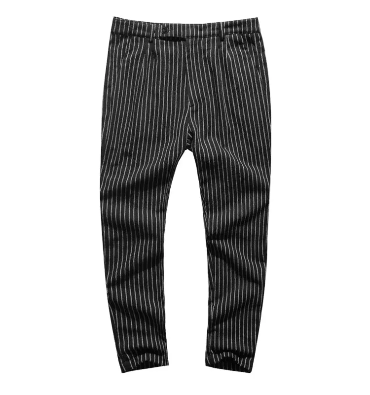 Men's Autumn/Winter Woolen Vertical Striped Straight Suit Pants