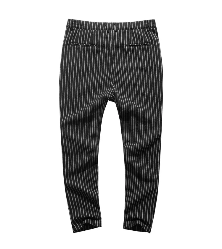 Men's Autumn/Winter Woolen Vertical Striped Straight Suit Pants