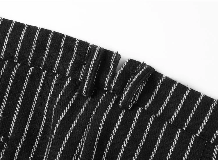 Men's Autumn/Winter Woolen Vertical Striped Straight Suit Pants