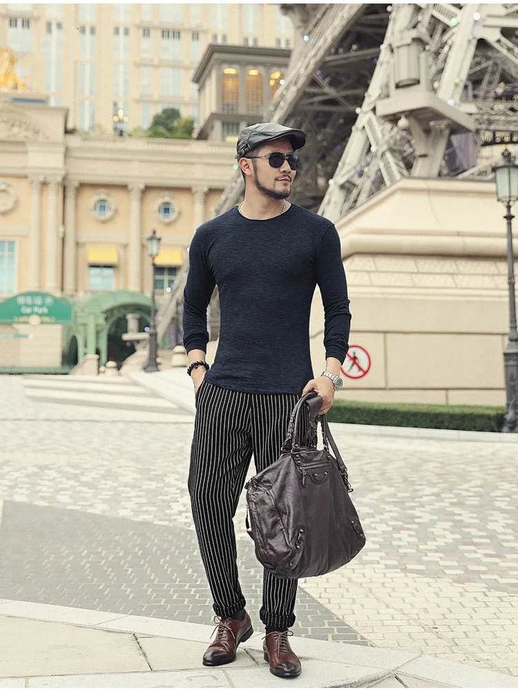 Men's Autumn/Winter Woolen Vertical Striped Straight Suit Pants