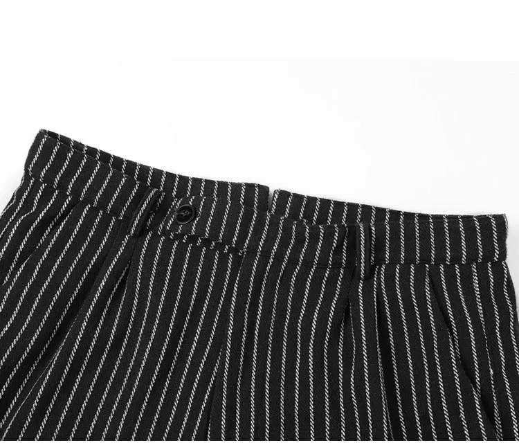 Men's Autumn/Winter Woolen Vertical Striped Straight Suit Pants