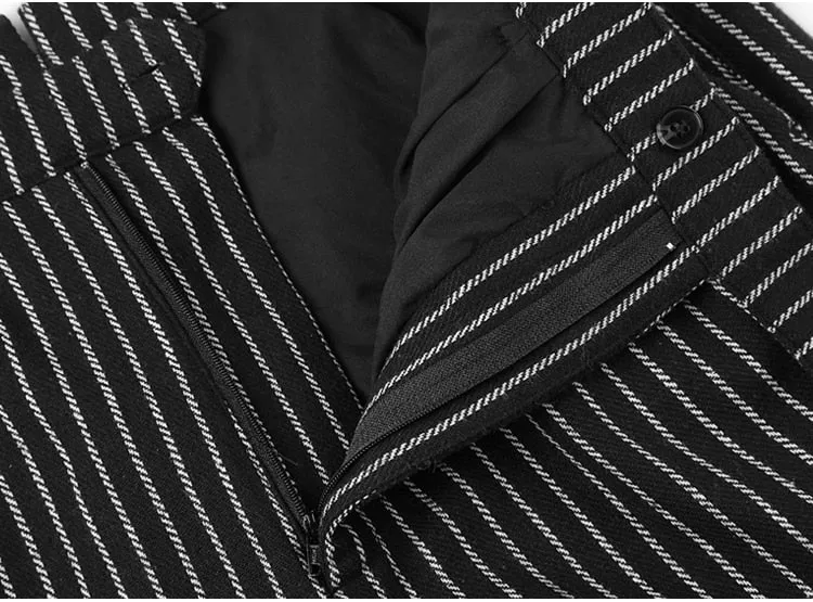 Men's Autumn/Winter Woolen Vertical Striped Straight Suit Pants