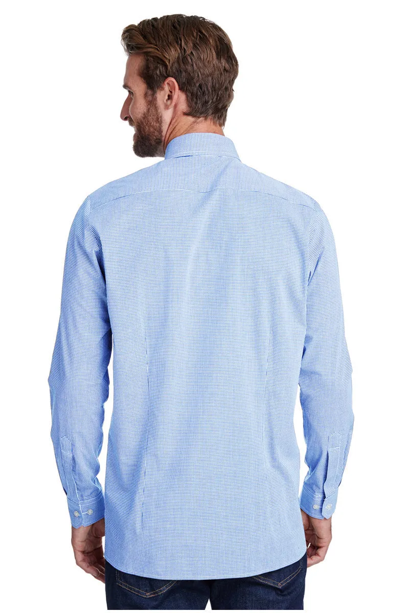 Men's Microcheck Long Sleeve Cotton Shirt (Light Blue / White)