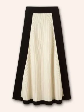 Merino cashmere contrast panel a-line skirt