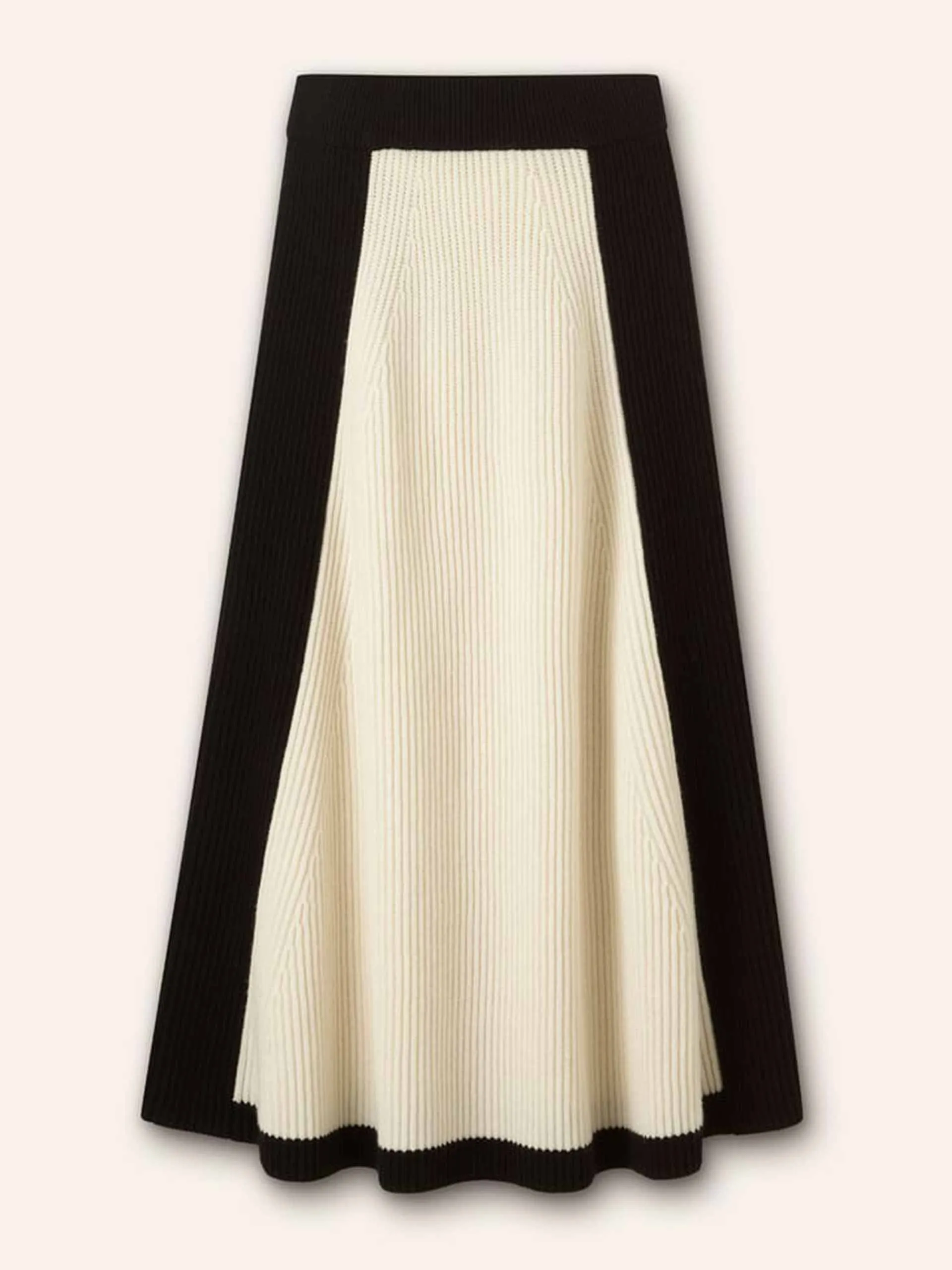 Merino cashmere contrast panel a-line skirt