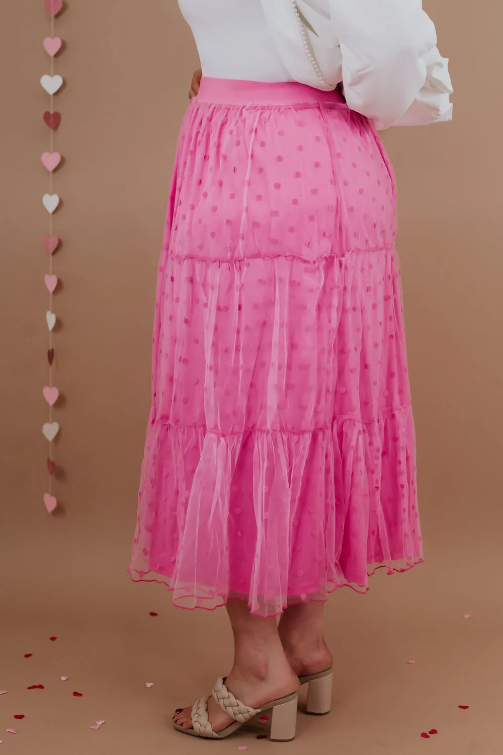 Mesh Dot Tiered Maxi Skirt, Fuchsia