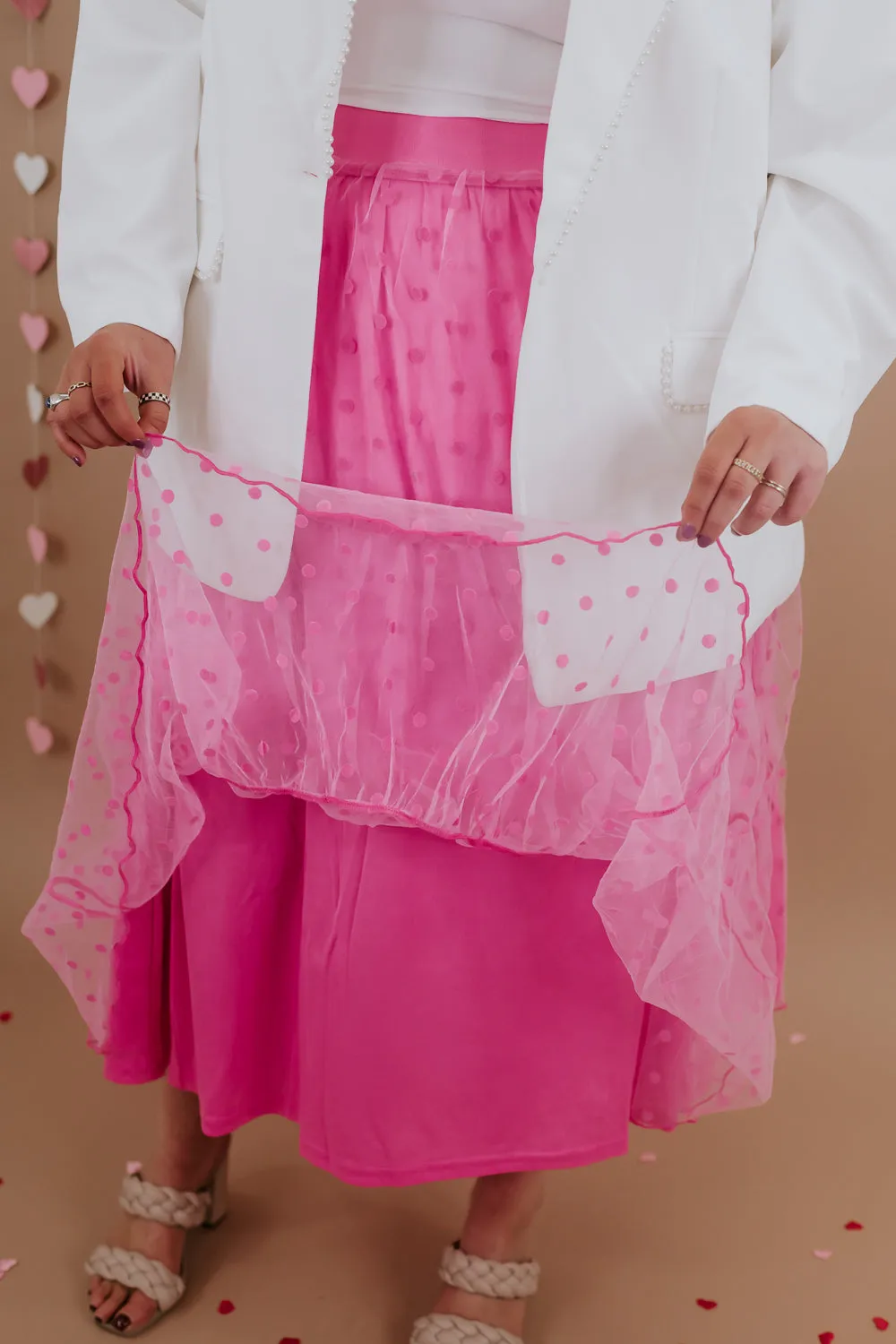 Mesh Dot Tiered Maxi Skirt, Fuchsia