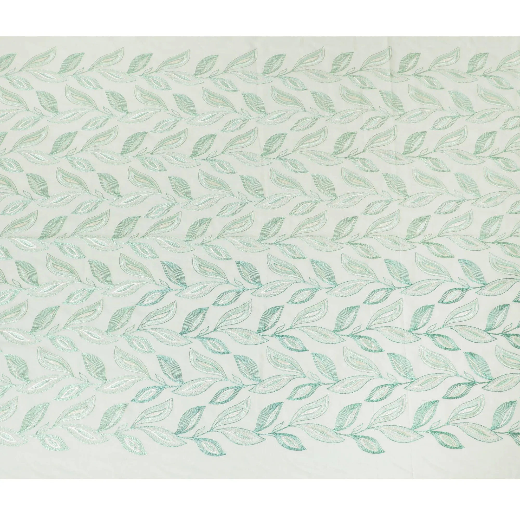 Mint green Premium pure cotton voile fabric sage green and beige embrodiery in Leaf design-D15238