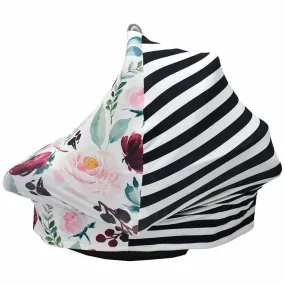 Multi Use Cover - Flowers/Black Stripe