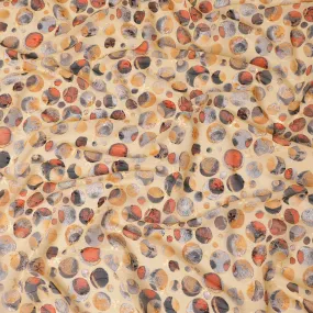 Mustard yellow cotton voile fabric with same tone embroidery and multicolor print in dot design-D16572